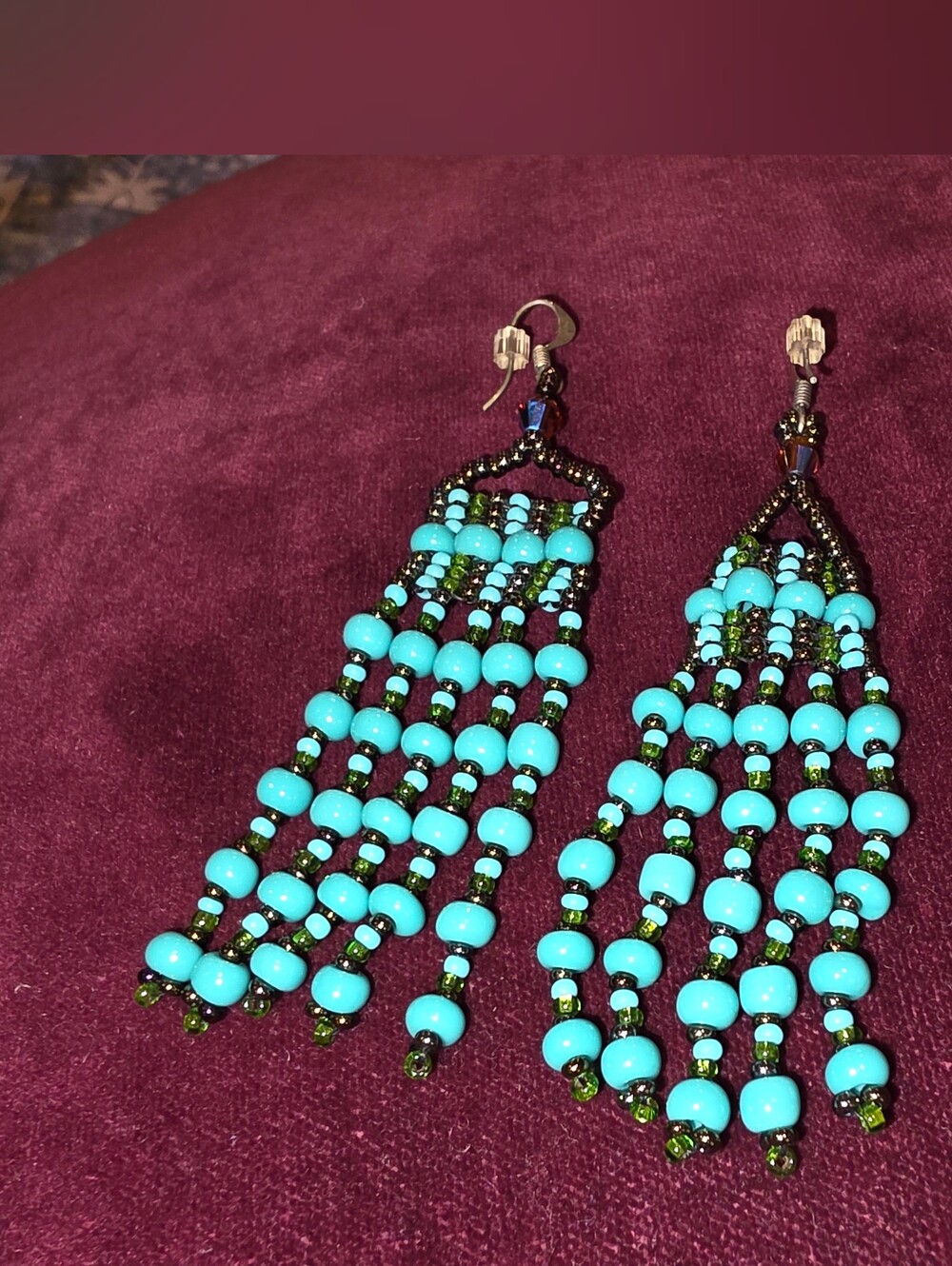 Turquoise Beaded Fringe Dangle Earrings - Women Jewelry